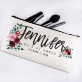 Leaves And Pink Roses Floral Canvas Cosmetic Bag (Front)