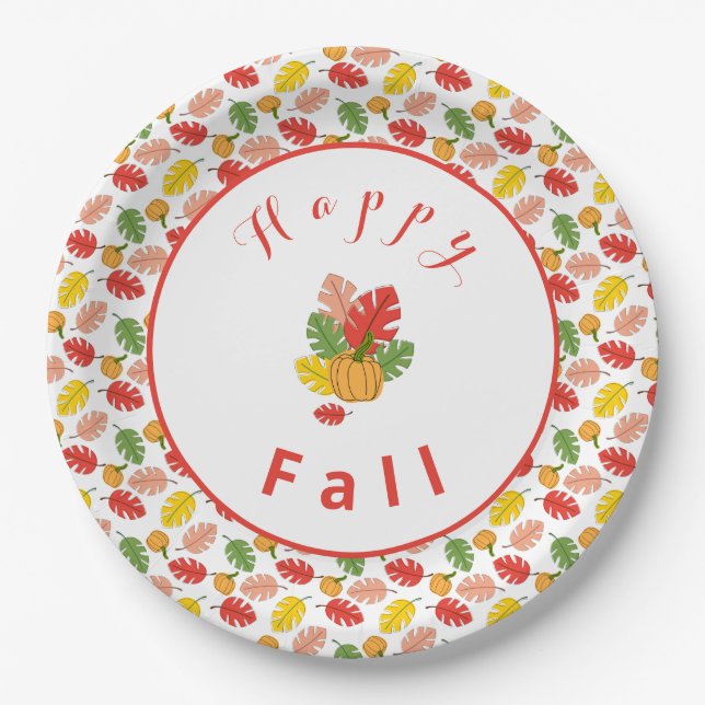 Leaves and Pumpkins Paper Plates (Front)