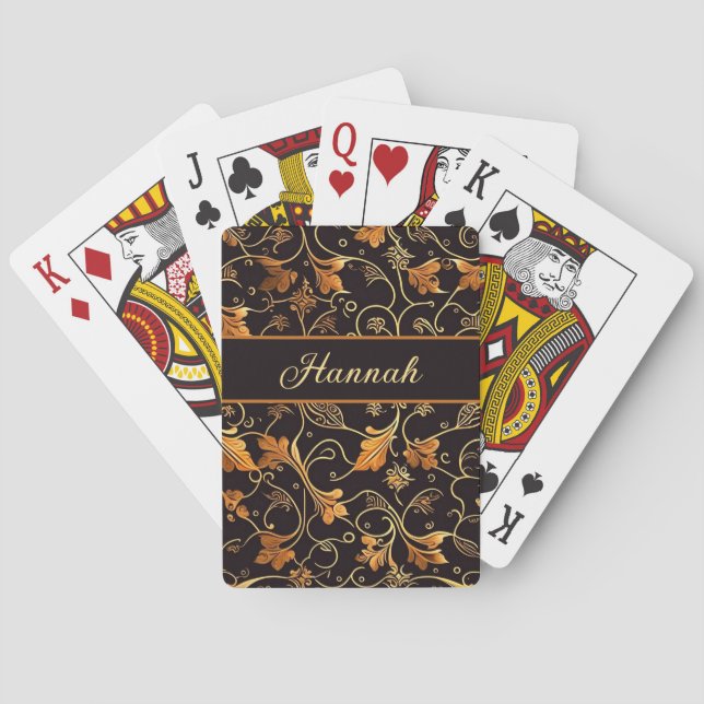 Leaves and rocks orange to black pattern poker cards (Back)