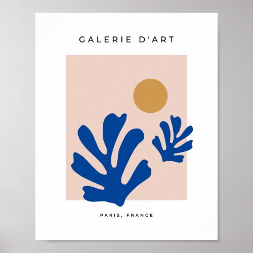 Leaves And Sun Modern Cut Outs Shapes Blue Poster