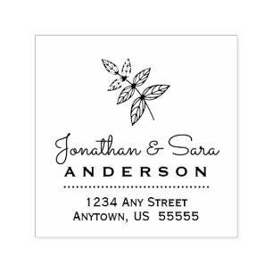 Leaves and Trendy Script Return Address Self-inking Stamp