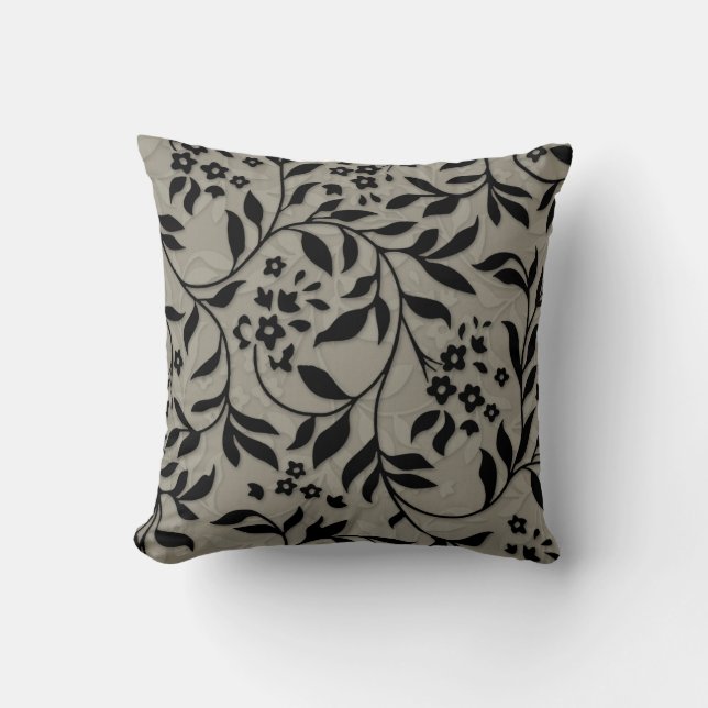 Leaves and vines on Taupe Throw Pillow (Front)