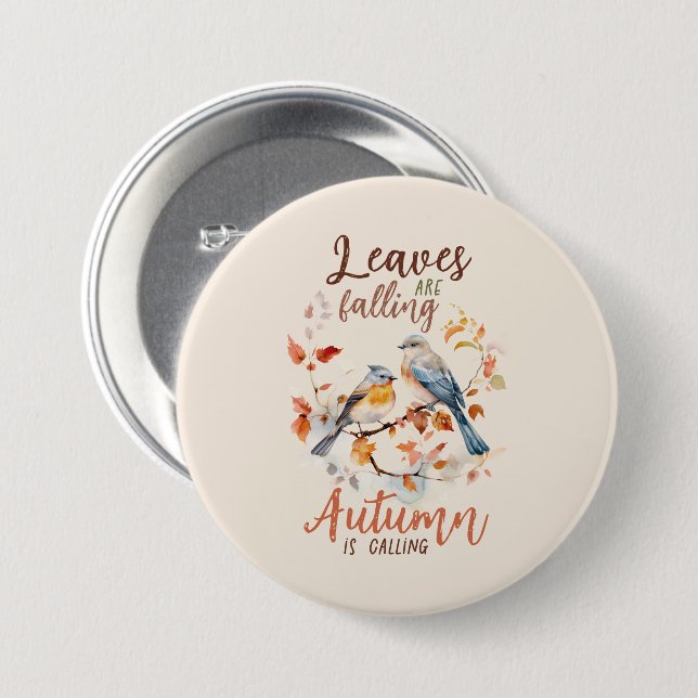 Leaves Are Falling –Whimsical Fall Birds & Foliage Button (Front & Back)