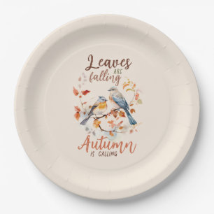 Leaves Are Falling –Whimsical Fall Birds & Foliage Paper Plates
