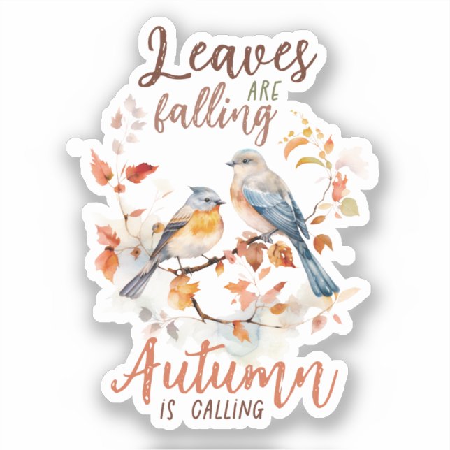 Leaves Are Falling –Whimsical Fall Birds & Foliage Sticker (Front)