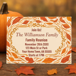 Leaves Autumn Family Reunion Invitation Card
