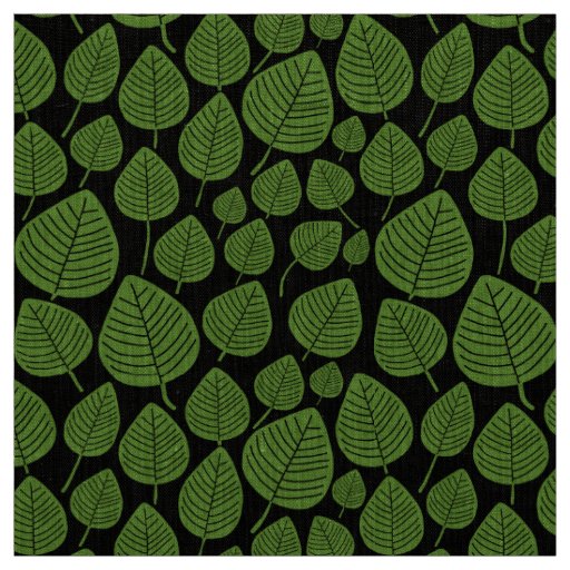 Leaves - Avocado Green on Black Fabric