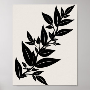 Leaves Beige And Black Botanical Poster