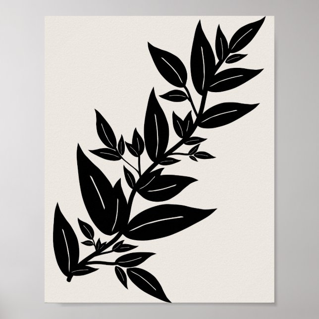 Leaves Beige And Black Botanical Poster (Front)