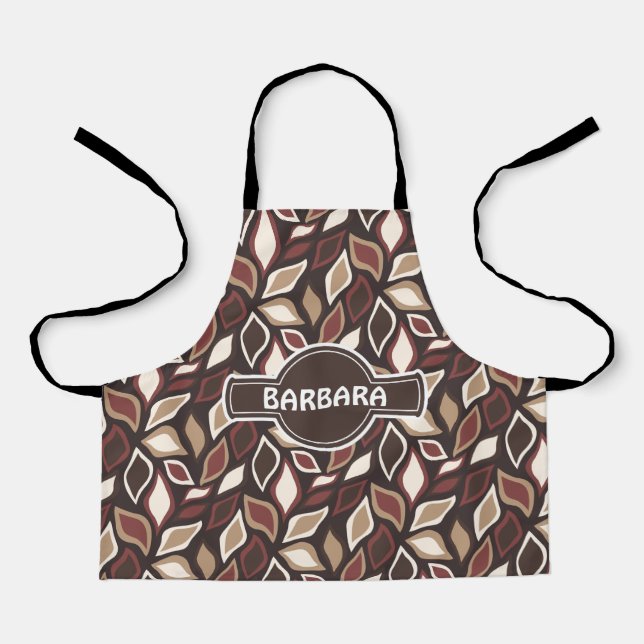 Leaves Beige Brown Minimal Pattern Apron (Front)