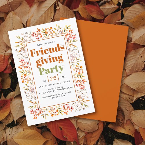 Leaves berries burnt orange Friendsgiving Party Invitation