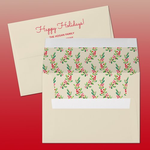 Leaves Berries Christmas Holiday Ivory Envelope