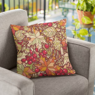 Leaves Berries Fall Autumn Thanksgiving Throw Pillow