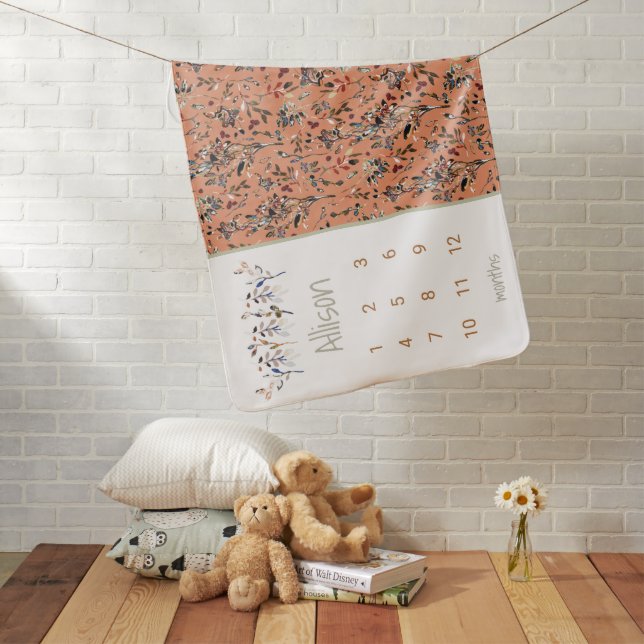 Leaves Berries Growth Tracker Milestone Baby Blanket (In Situ)