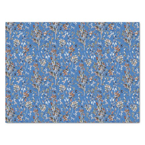 Leaves Berries Watercolor Blue Floral Pattern Tissue Paper