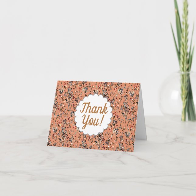 Leaves Berries Watercolor Orange Elegant Thank You (Front)