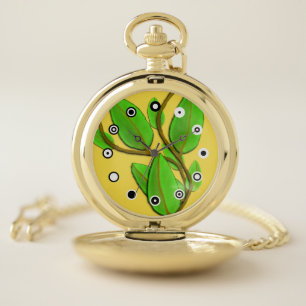 Leaves (Binary Face) by Kenneth Yoncich Pocket Watch