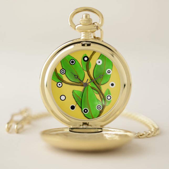 Leaves (Binary Face) by Kenneth Yoncich Pocket Watch (Inside)