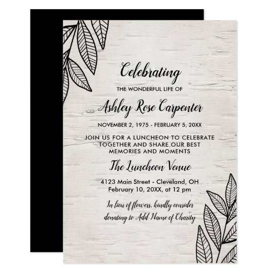 leaves birch celebration of life memorial invitation zazzle com