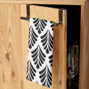 Leaves Black and White Minimal Kitchen Towel