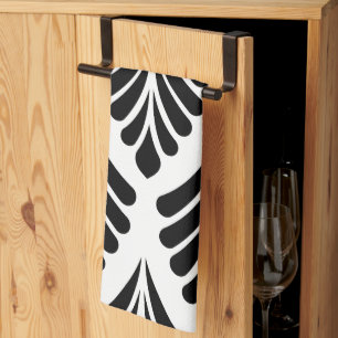 Leaves Black and White Minimal Kitchen Towel
