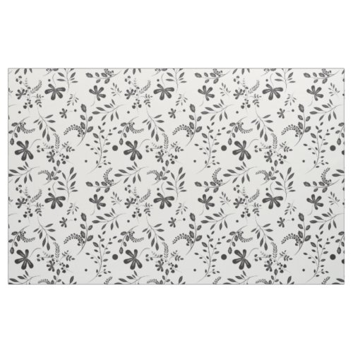 Leaves Black on White Floral Fabric
