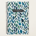 Leaves Blue and Green Botanical Pattern Planner<br><div class="desc">Watercolor inspired blue and green leaves pattern.  Personalize name inside gray rectangle at front.</div>