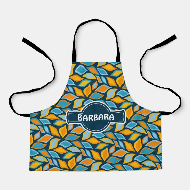 Leaves Blue Orange Minimal Pattern Apron (Front)
