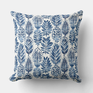 Leaves Blue White Throw Pillow