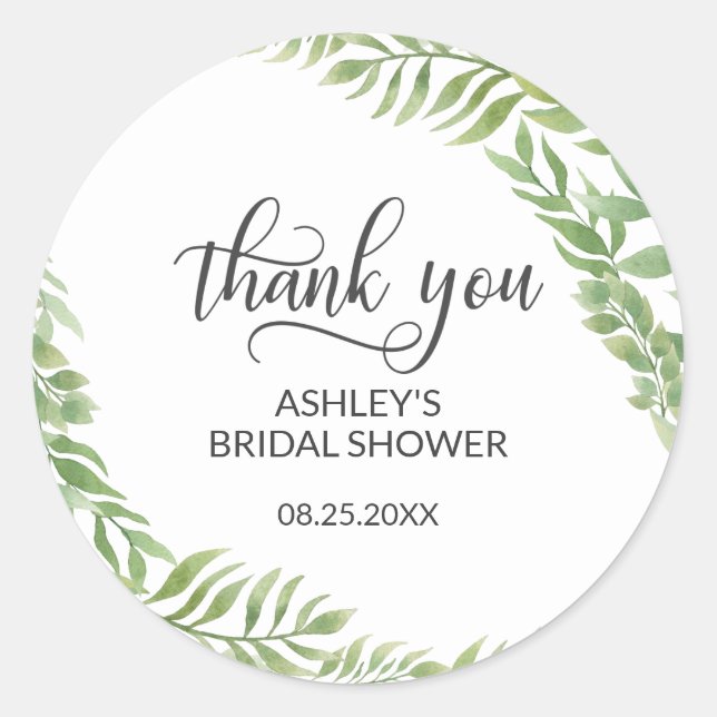 Leaves Botanical Wreath Bridal Shower Thank You Classic Round Sticker (Front)