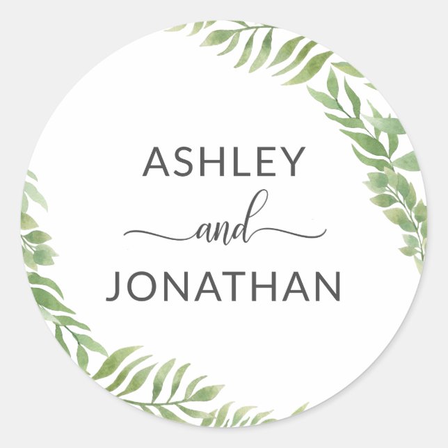 Leaves Botanical Wreath Wedding White Labels Seals (Front)