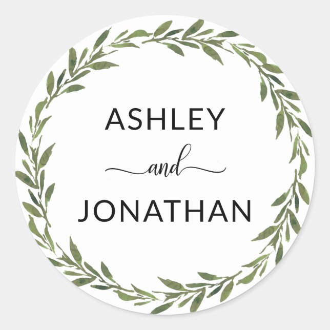 Leaves Botanical Wreath Wedding White Labels Seals (Front)