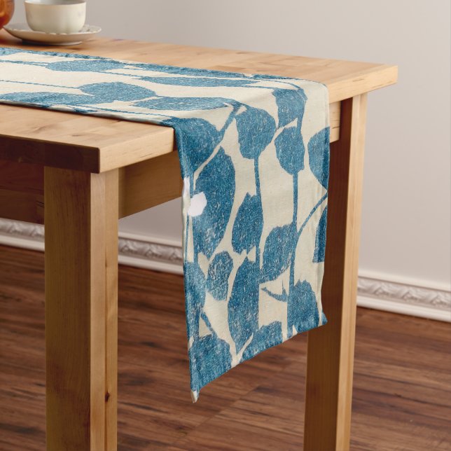 Leaves Branches Botanical Print Vintage Japanese Short Table Runner (In Situ)