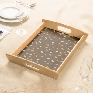 Leaves & Branches Dark Autumn Acorns Brown Backgro Serving Tray
