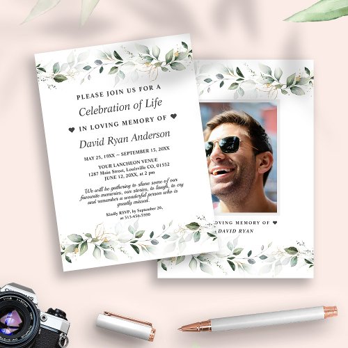 Leaves Celebration of Life Photo Funeral Memorial Invitation