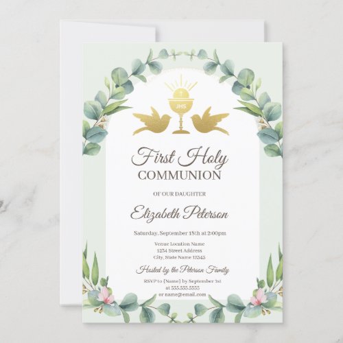 Leaves Chalice First Holy Communion   Invitation