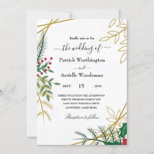 Leaves Christmas wedding invitations