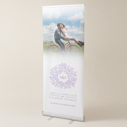 Leaves circle purple and white wedding photo retractable banner