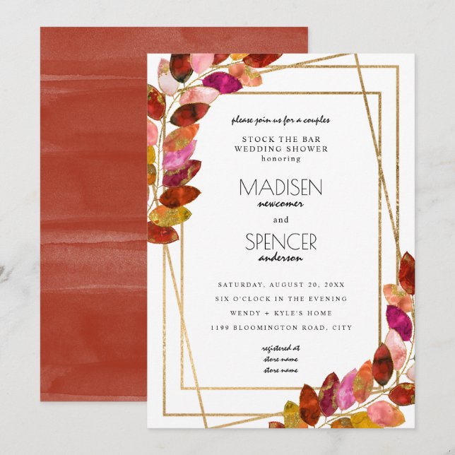 Leaves Couples Stock the Bar wedding shower Invitation (Front/Back)