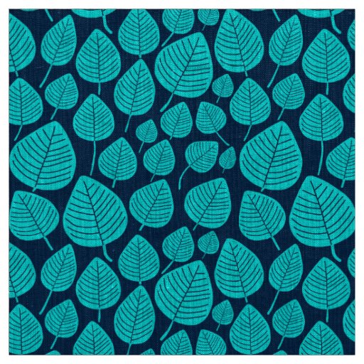 Leaves - Cyan with Dark Blue 002750 Fabric