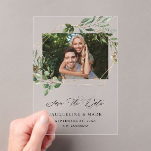 Leaves & Eucalyptus Gold H Photo Save the Date