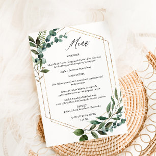 Leaves & Eucalyptus Gold Menu 3 Invitation