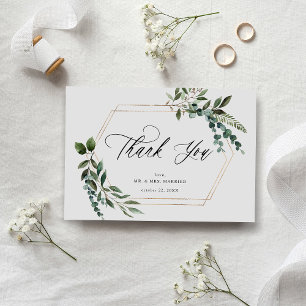 Leaves & Eucalyptus Gold Thank You Card