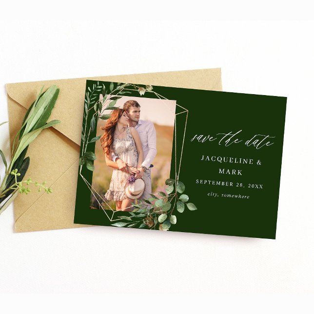 Leaves & Eucalyptus Gold V Photo Save the Date GR (Creator Uploaded)