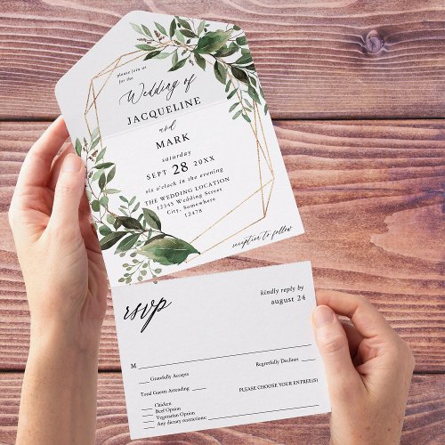 Leaves  Eucalyptus Gold Wedding All In One Invitation