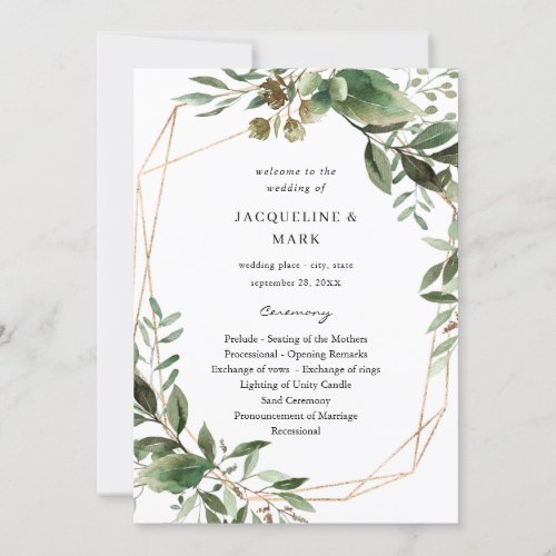 Leaves  Eucalyptus Gold Wedding Ceremony Program