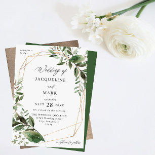 Leaves & Eucalyptus Gold Wedding - Green Invitation