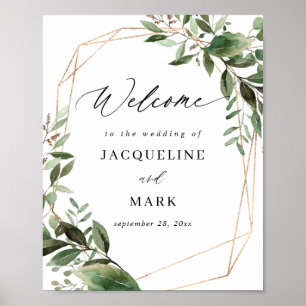 Leaves & Eucalyptus Gold Welcome Sign