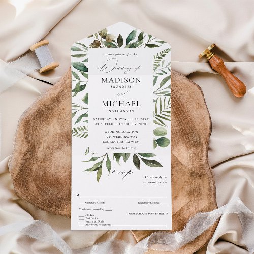 Leaves  Eucalyptus Rustic Wedding All In One Invitation