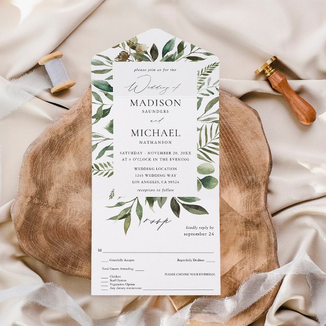 Leaves & Eucalyptus Rustic Wedding All In One Invitation (Creator Uploaded)